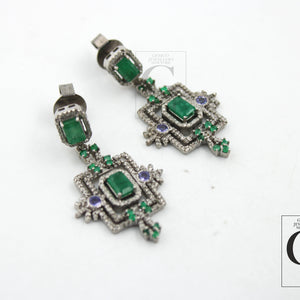 Beautiful Designer Emerald Earring Rosecut Pave Diamond Earrings 925 Sterling Silver Handmade Diamond Earring Schendlier Earring