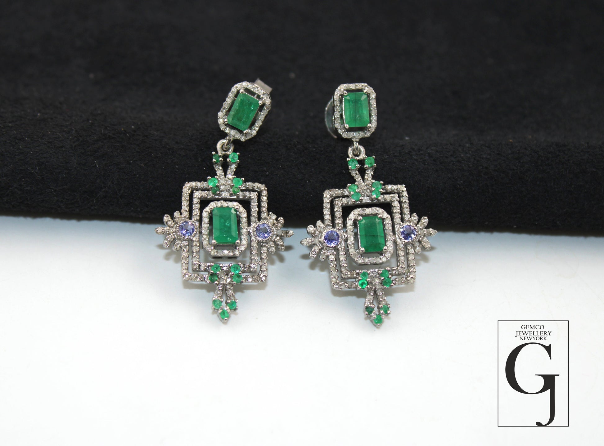 Beautiful Designer Emerald Earring Rosecut Pave Diamond Earrings 925 Sterling Silver Handmade Diamond Earring Schendlier Earring