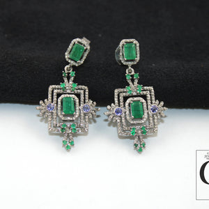 Beautiful Designer Emerald Earring Rosecut Pave Diamond Earrings 925 Sterling Silver Handmade Diamond Earring Schendlier Earring