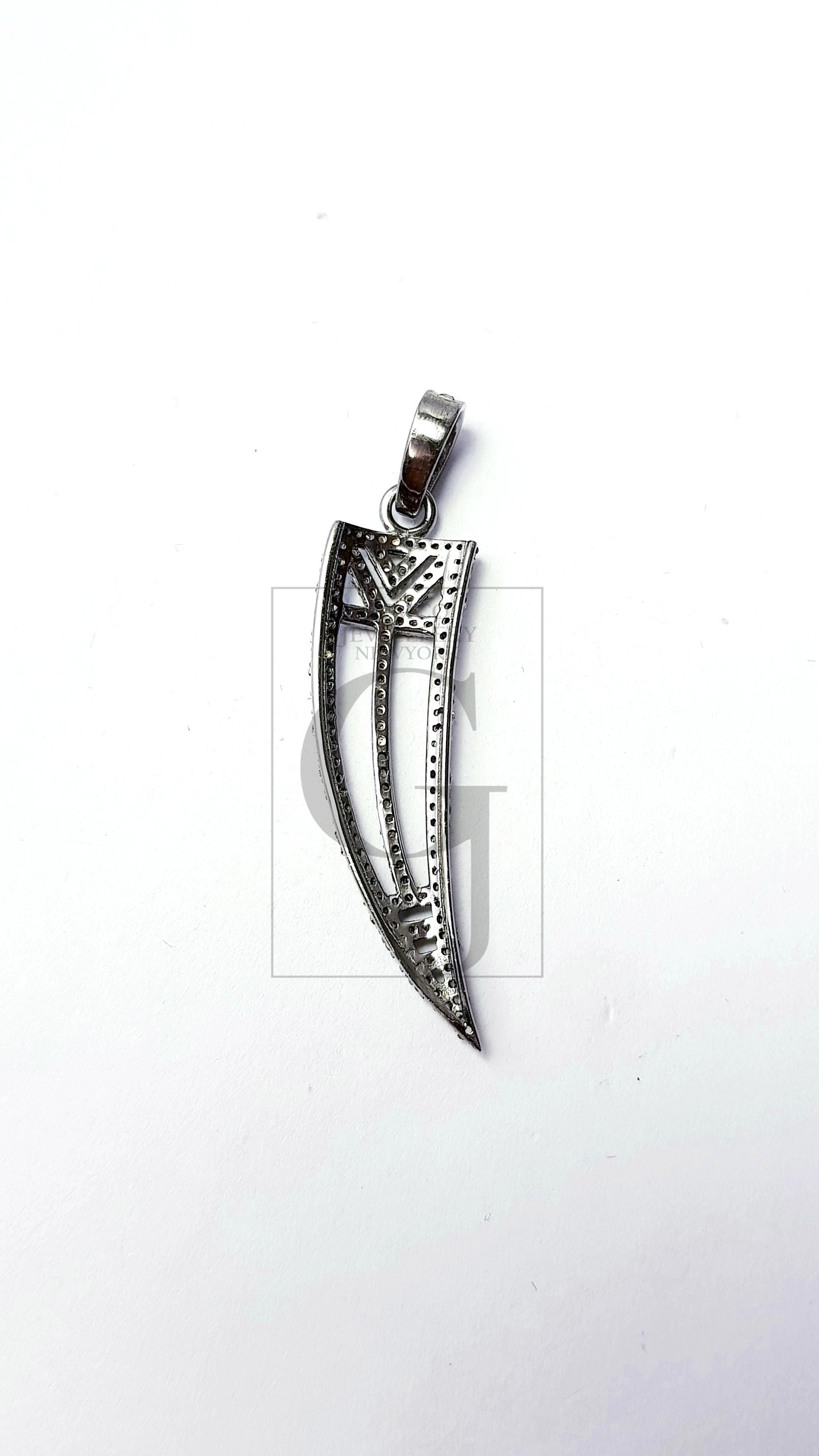 Latest design sword shaped Rosecut pave diamond pendant 925 sterling silver handmade finish diamond pendant jewelry