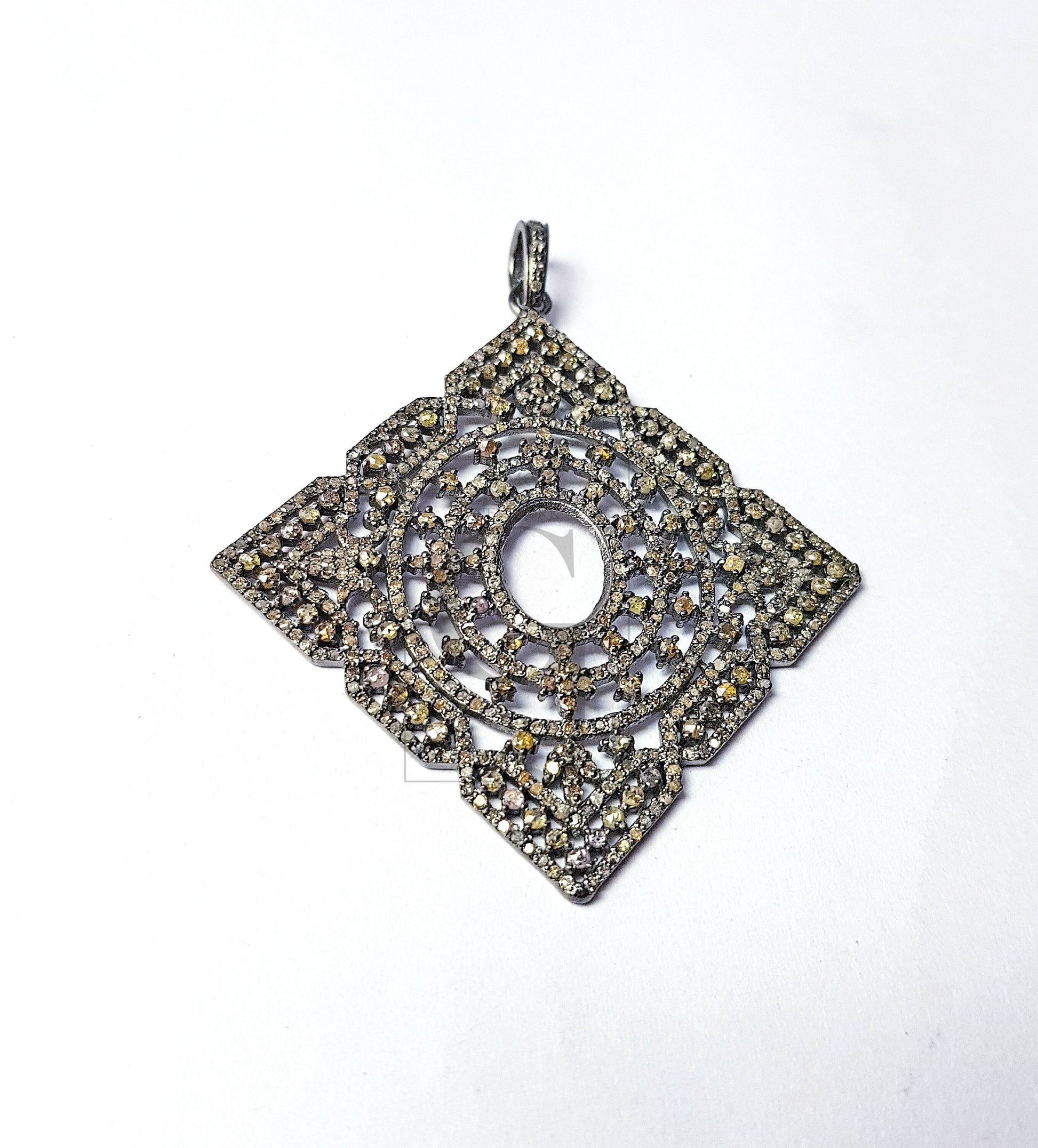 Very beautiful square geometrical design pendant Pave diamond rosecut pendant 925 sterling silver pendant handmade diamond pendant jewelry