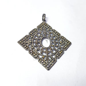 Very beautiful square geometrical design pendant Pave diamond rosecut pendant 925 sterling silver pendant handmade diamond pendant jewelry