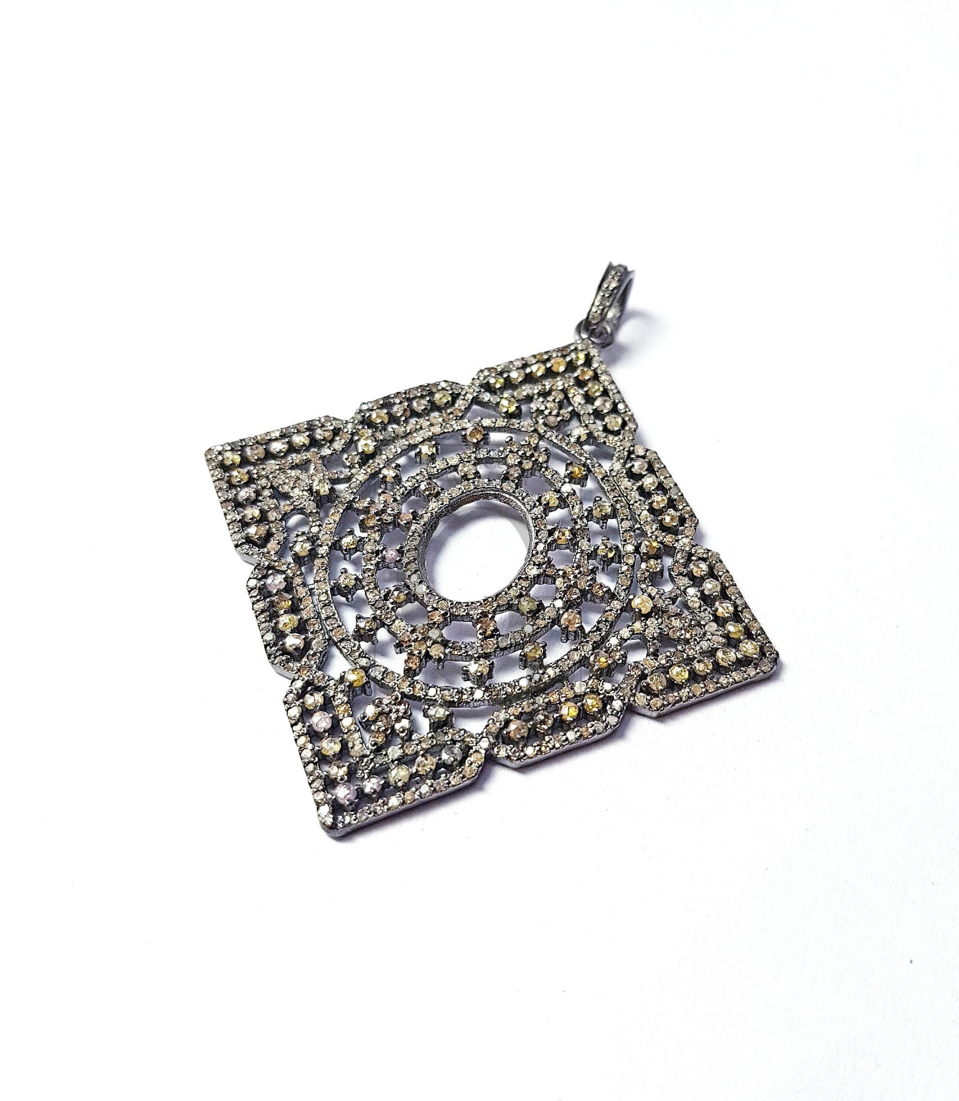 Very beautiful square geometrical design pendant Pave diamond rosecut pendant 925 sterling silver pendant handmade diamond pendant jewelry