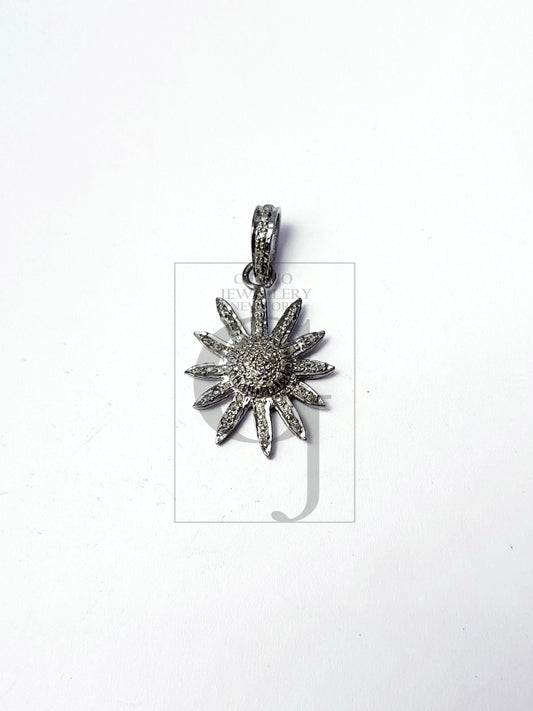 Very beautiful sun burst design Rosecut pave diamond pendant 925 sterling silver handmade finish designer diamond pendant jewelry