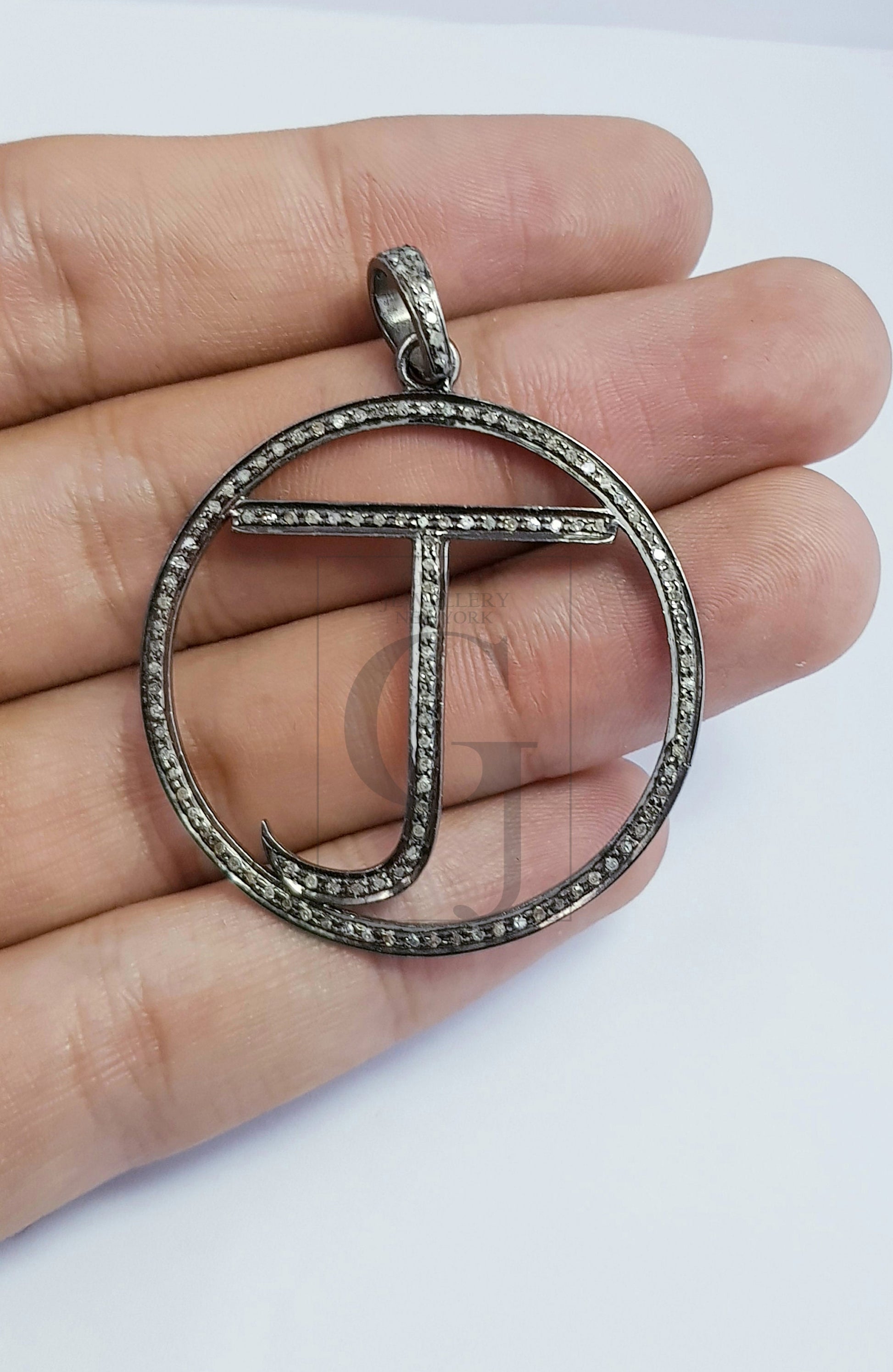 Alphabet Pendent Round Shape Designer Rosecut Pave Diamond Pendant 925 Sterling Silver Handmade  Diamond Charms A B C D E F G H I J K ....Z