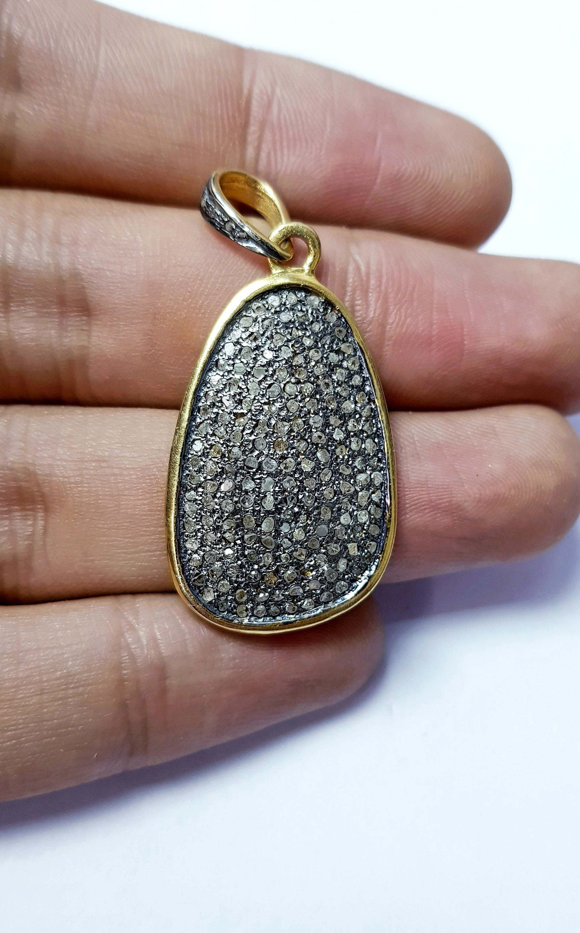 Antique Look Designer Rosecut Pave Diamond Pendant 925 Sterling Silver Handmade Finish Beautiful Diamond Pendant Jewelry