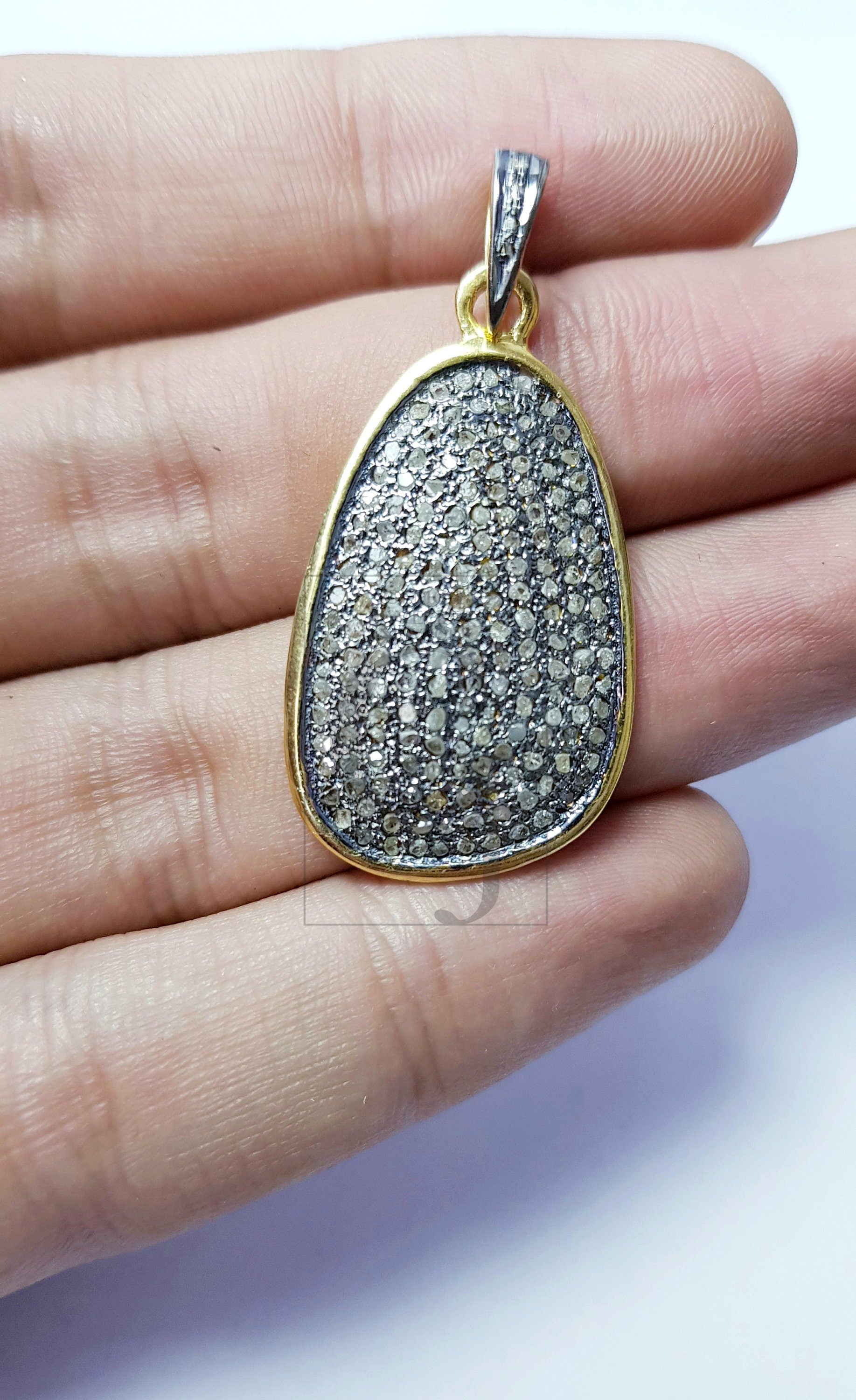 Antique Look Designer Rosecut Pave Diamond Pendant 925 Sterling Silver Handmade Finish Beautiful Diamond Pendant Jewelry