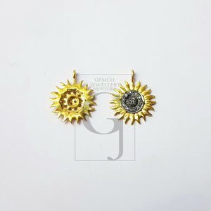 5pcs Sunburst Design Rosecut Pave Diamond Pendant 925 Sterling Silver Handmade Finish Diamond Pendant Jewelry