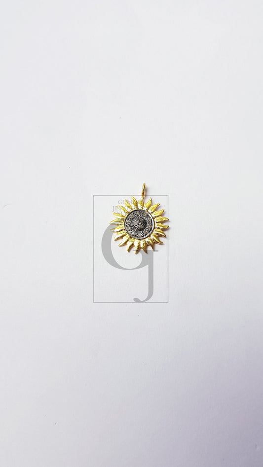 5pcs Sunburst Design Rosecut Pave Diamond Pendant 925 Sterling Silver Handmade Finish Diamond Pendant Jewelry