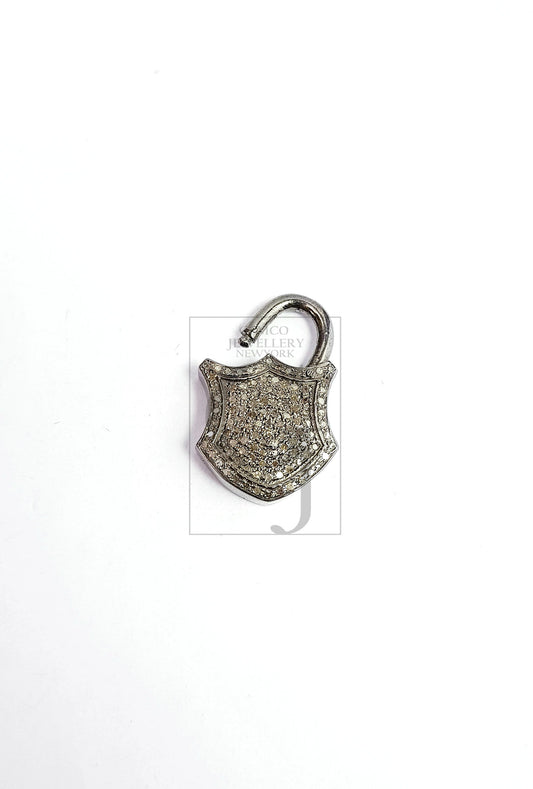Beautiful Padlock Design Rosecut Pave Diamond Pendant 925 Sterling Silver Handmade Finish Diamond Pendant Jewelry