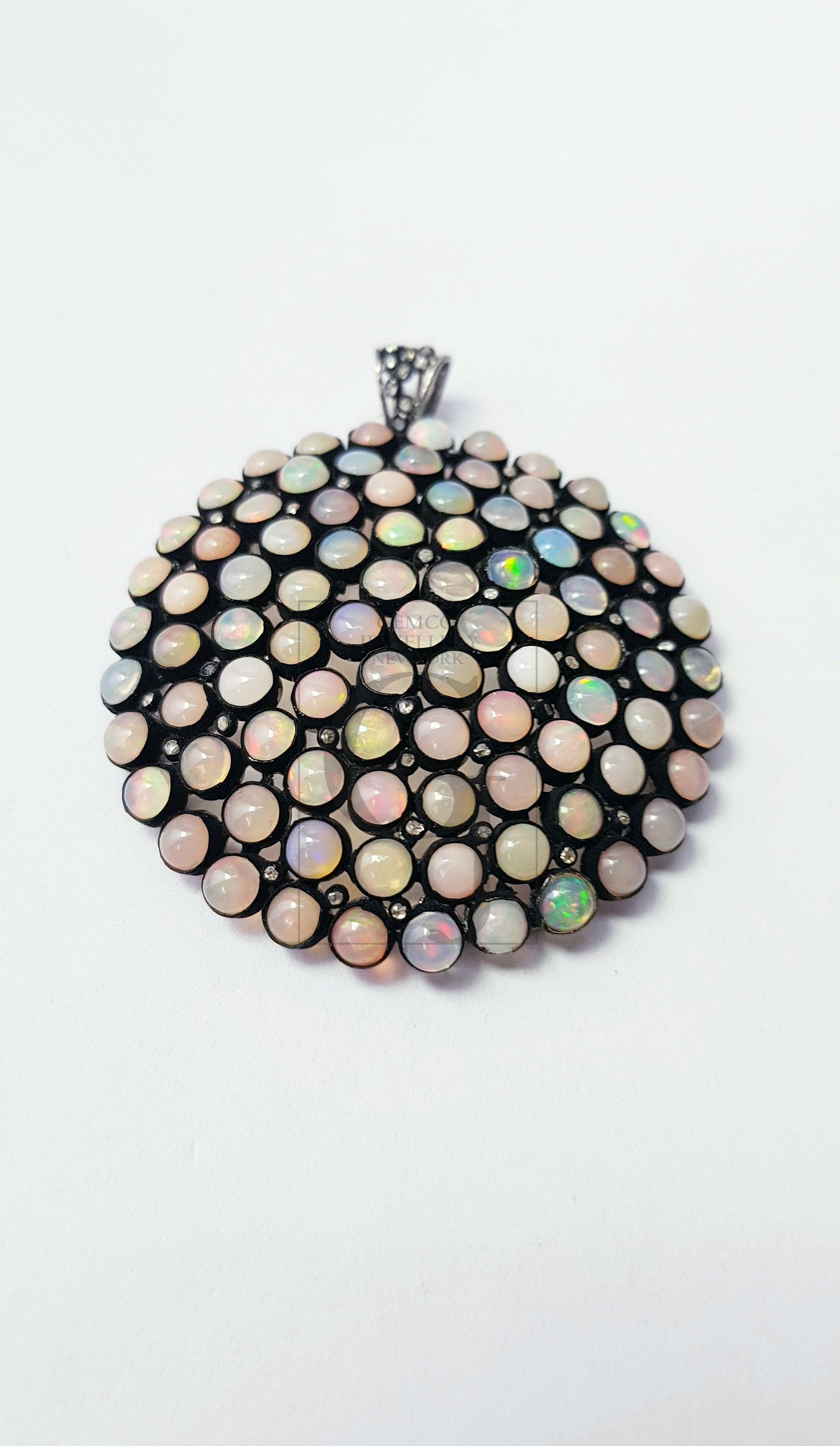 very beautiful opal designer Rosecut pave diamond pendant 925 sterling silver handmade finish diamond jewelry pendant