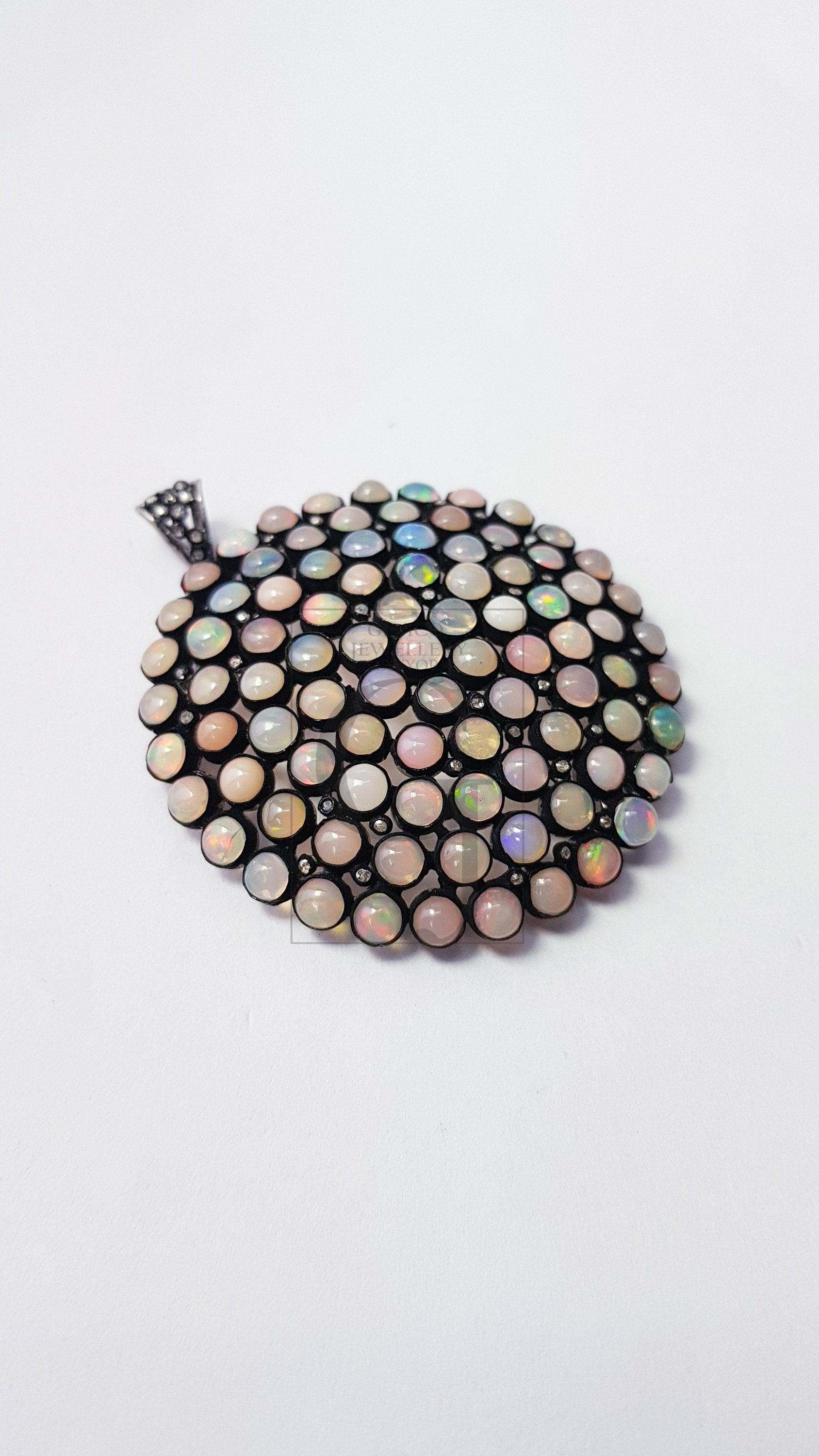 very beautiful opal designer Rosecut pave diamond pendant 925 sterling silver handmade finish diamond jewelry pendant