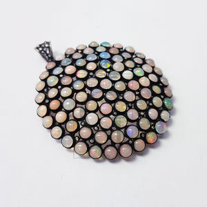very beautiful opal designer Rosecut pave diamond pendant 925 sterling silver handmade finish diamond jewelry pendant