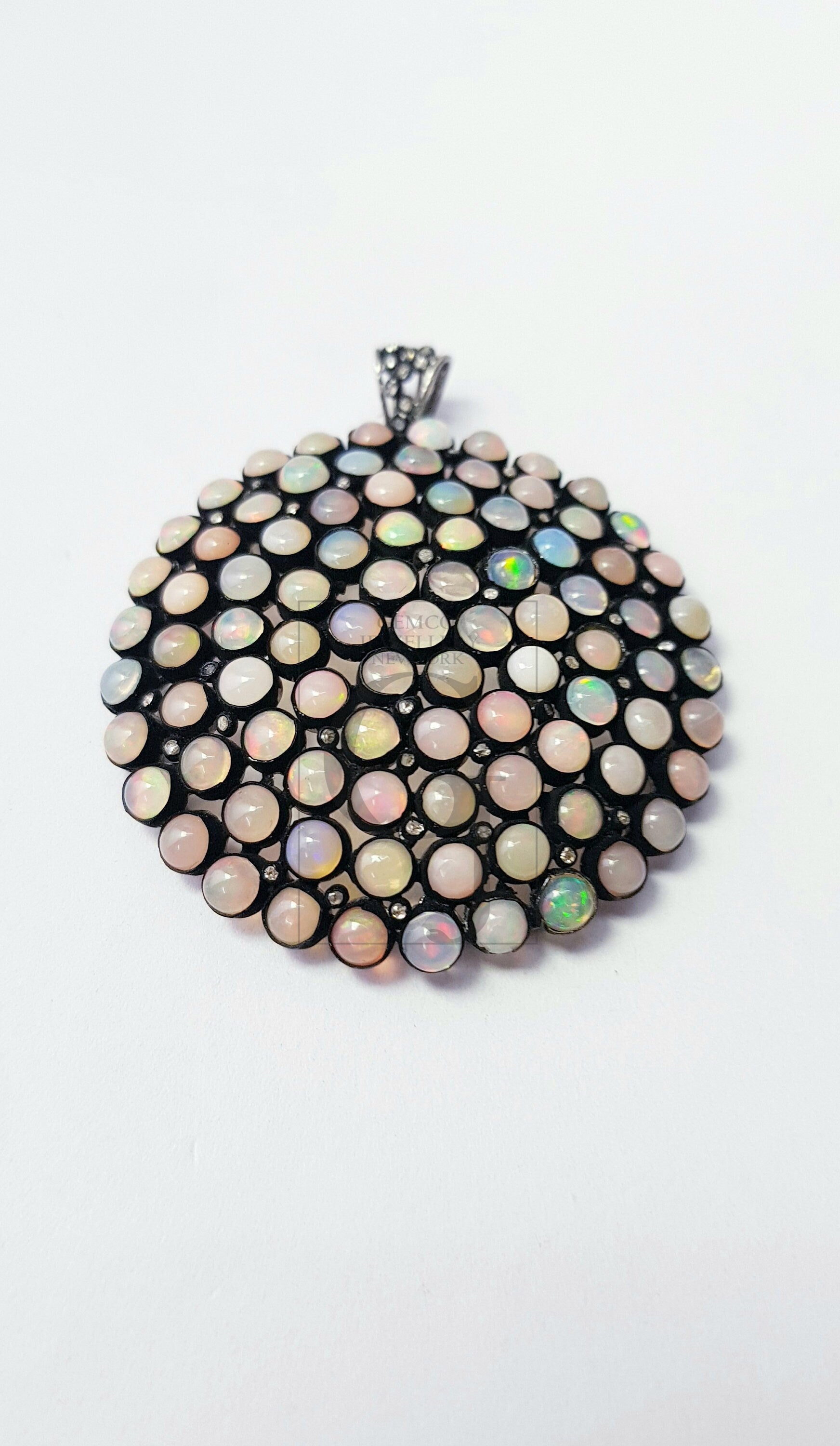 very beautiful opal designer Rosecut pave diamond pendant 925 sterling silver handmade finish diamond jewelry pendant