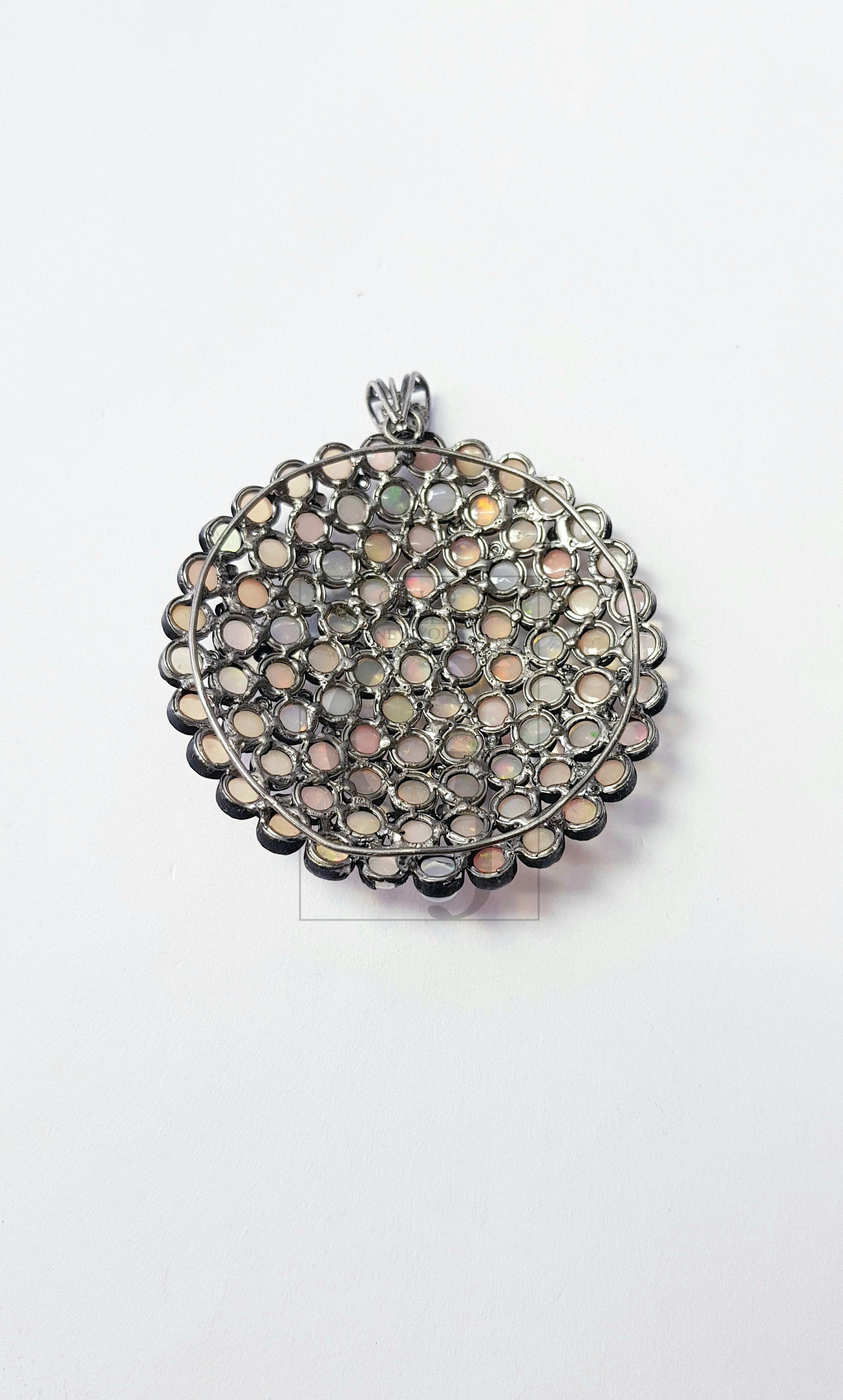 very beautiful opal designer Rosecut pave diamond pendant 925 sterling silver handmade finish diamond jewelry pendant