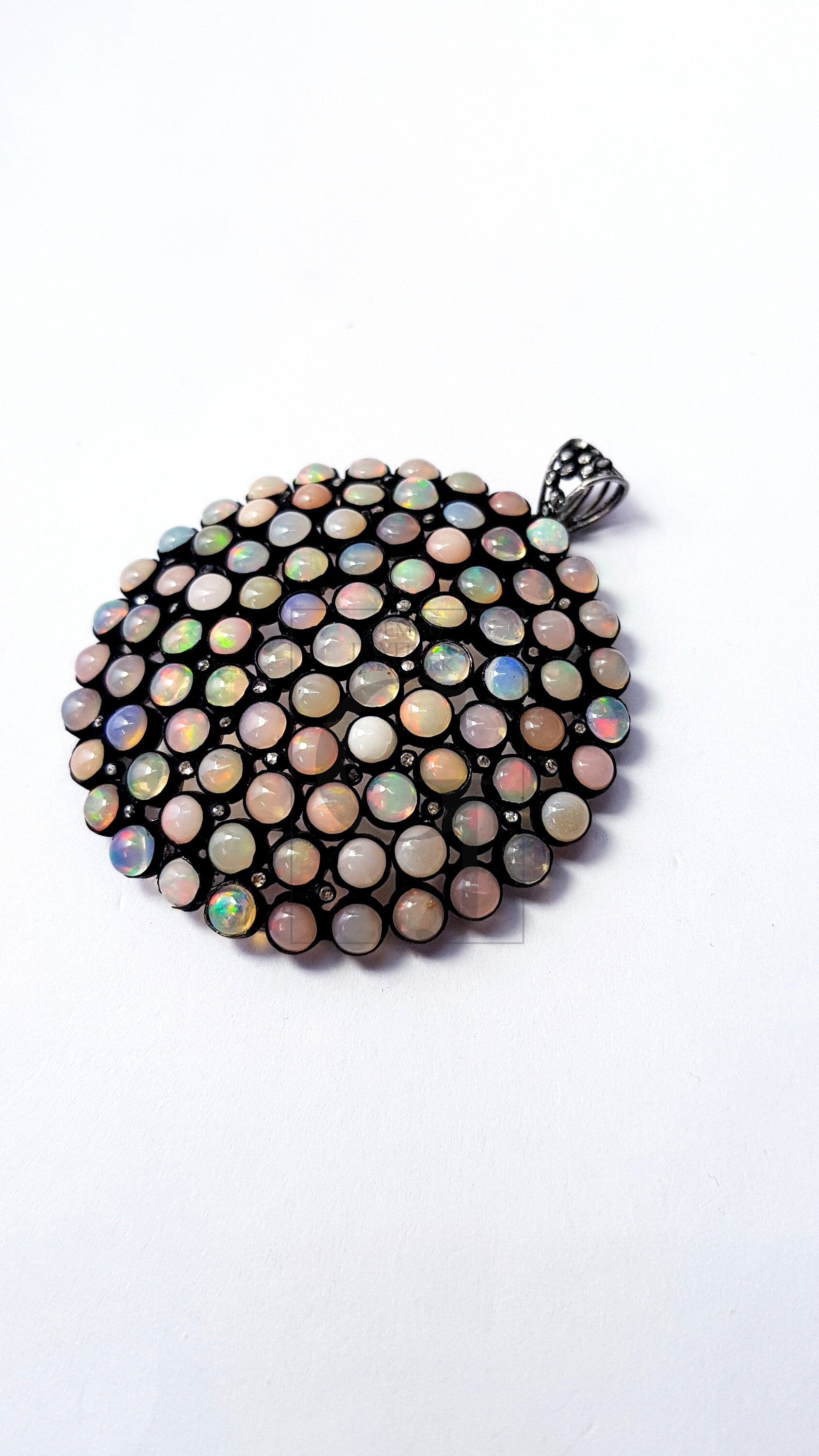 very beautiful opal designer Rosecut pave diamond pendant 925 sterling silver handmade finish diamond jewelry pendant