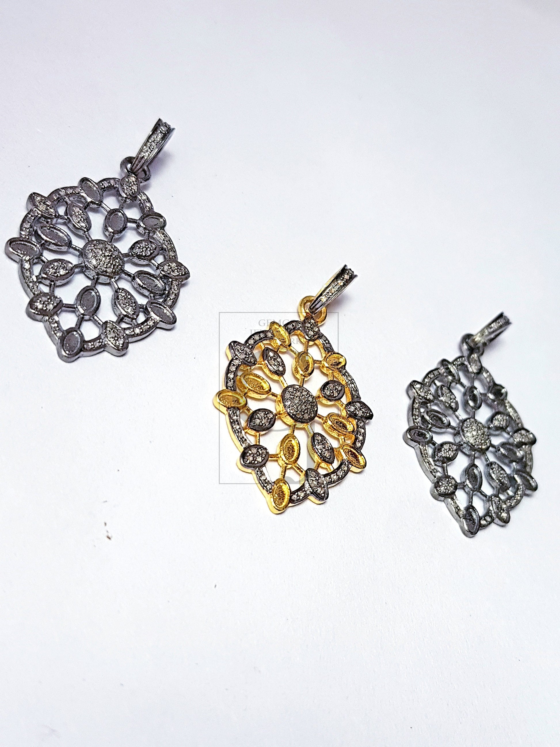 Pave diamond rosecut pendant 925 sterling silver pendant handmade diamond pendant beautiful new design diamond pendant