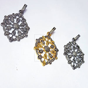 Pave diamond rosecut pendant 925 sterling silver pendant handmade diamond pendant beautiful new design diamond pendant