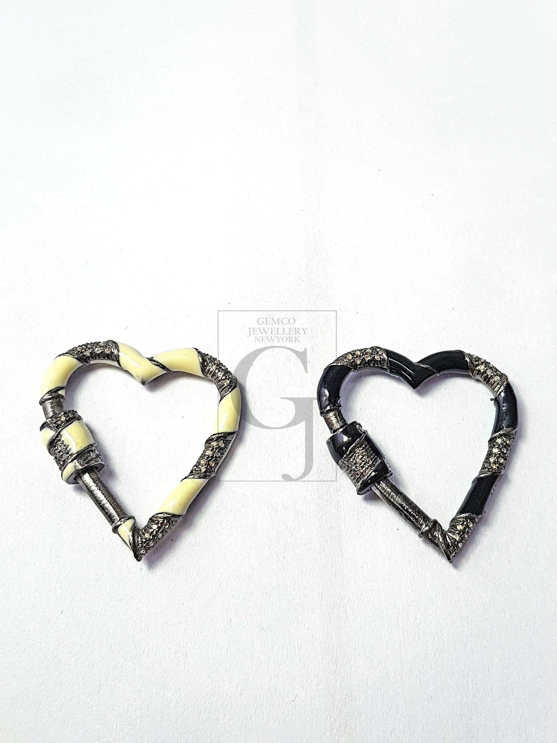 Pave diamond 925 sterling silver handmade heart shape design rose cut  pave diamond latest enameling color screw design clasp diamond locks