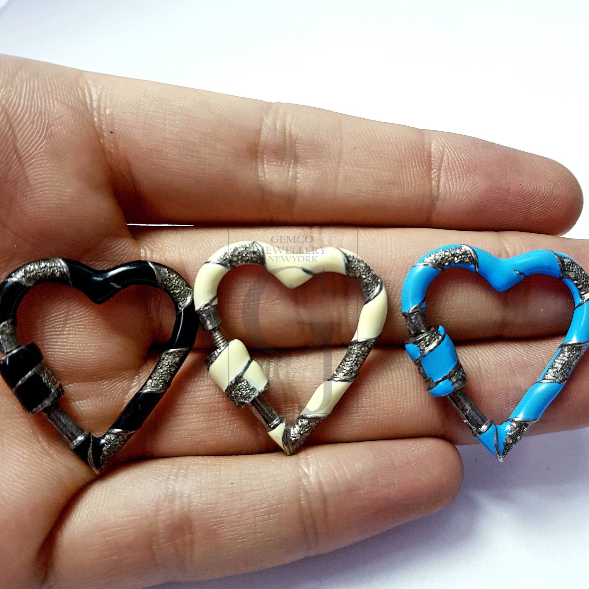 Pave diamond 925 sterling silver handmade heart shape design rose cut  pave diamond latest enameling color screw design clasp diamond locks