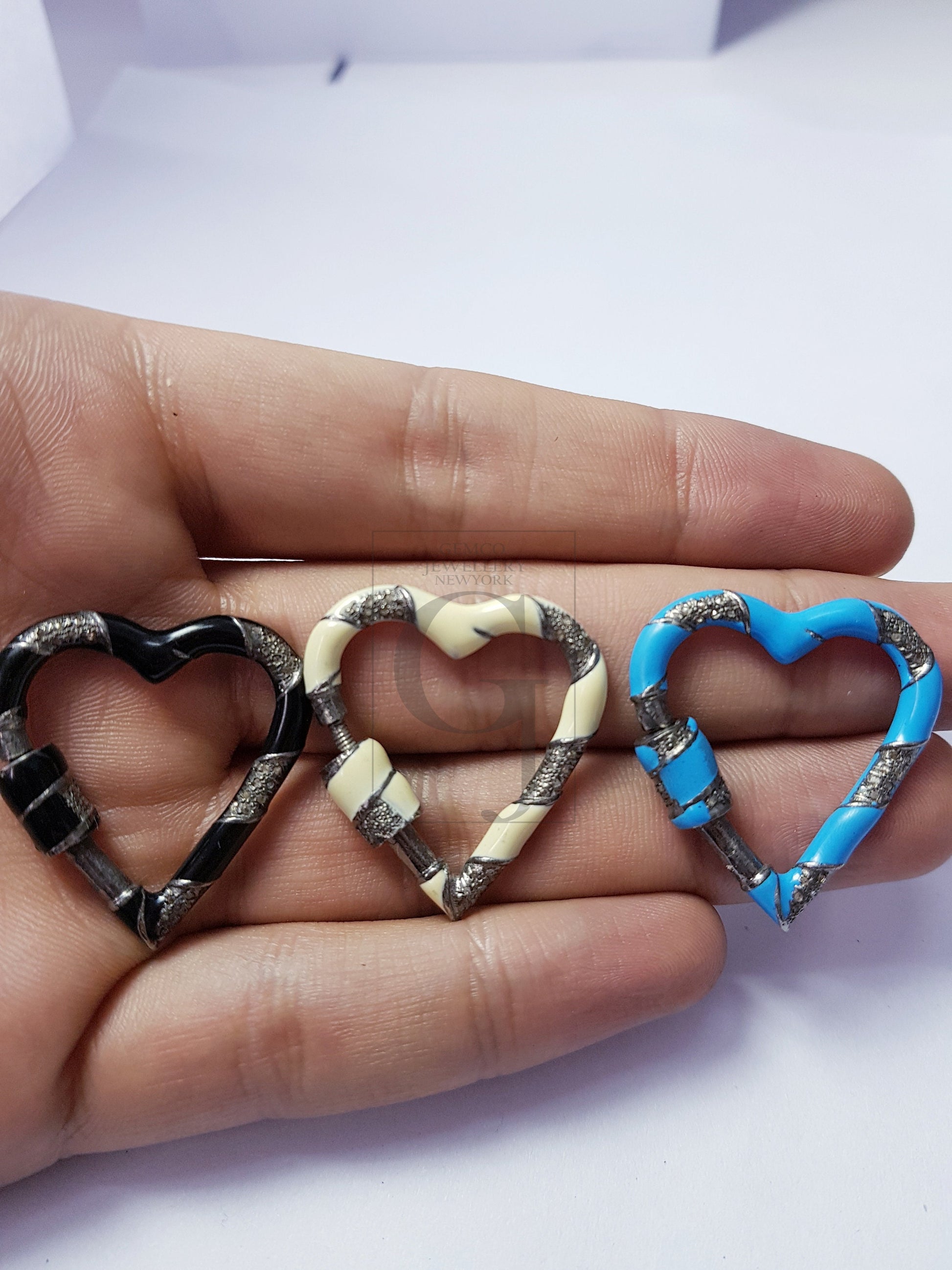 Pave diamond 925 sterling silver handmade heart shape design rose cut  pave diamond latest enameling color screw design clasp diamond locks