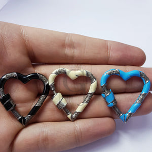 Pave diamond 925 sterling silver handmade heart shape design rose cut  pave diamond latest enameling color screw design clasp diamond locks