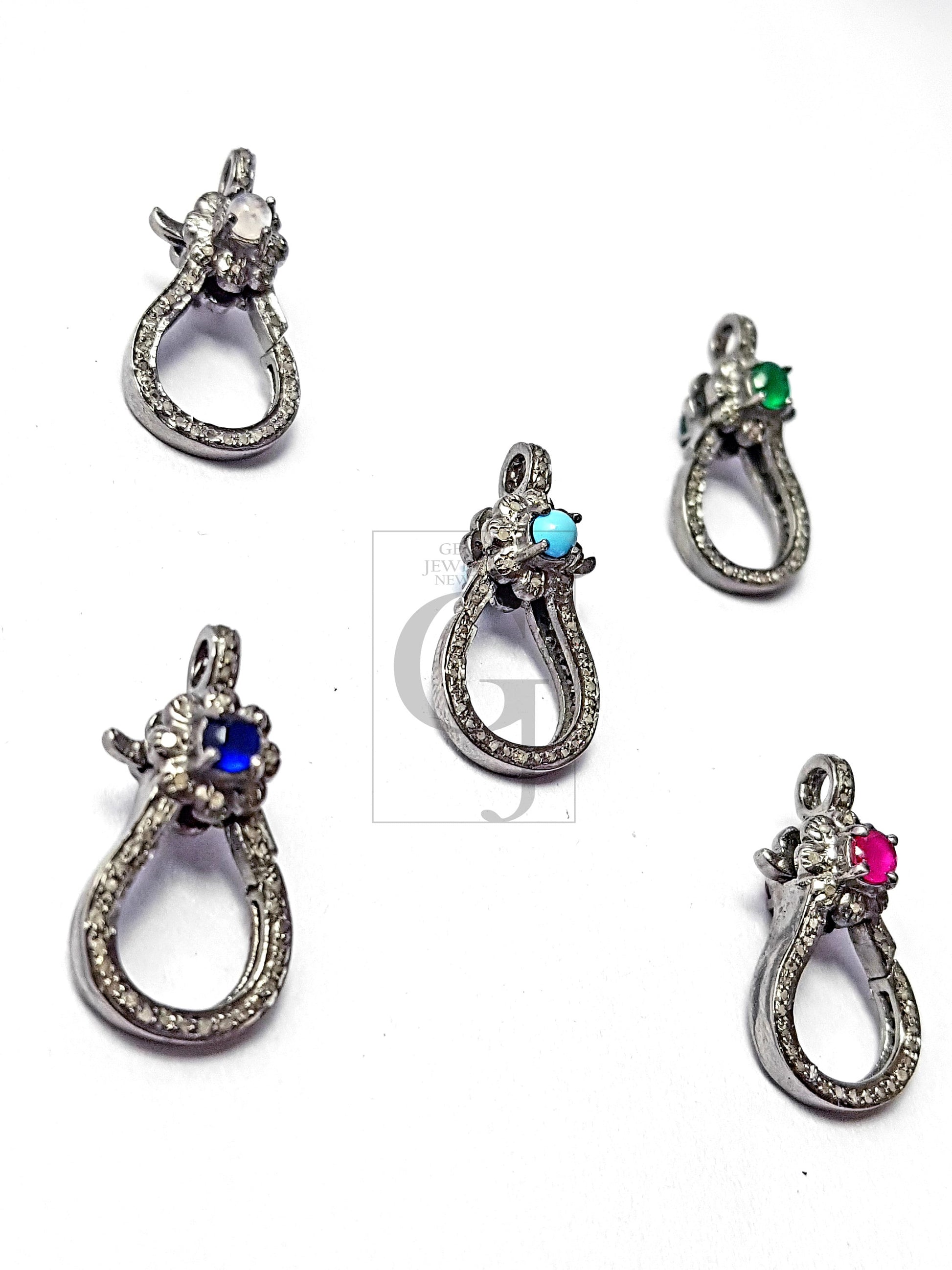 Pave Diamond Lobster Clasp, Pave Rosecut Diamond Clasp,925 Sterling Silver Handmade Pave Diamond Lock Clasp,Pave Diamond Stone Clasp