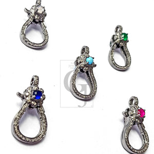 Pave Diamond Lobster Clasp, Pave Rosecut Diamond Clasp,925 Sterling Silver Handmade Pave Diamond Lock Clasp,Pave Diamond Stone Clasp
