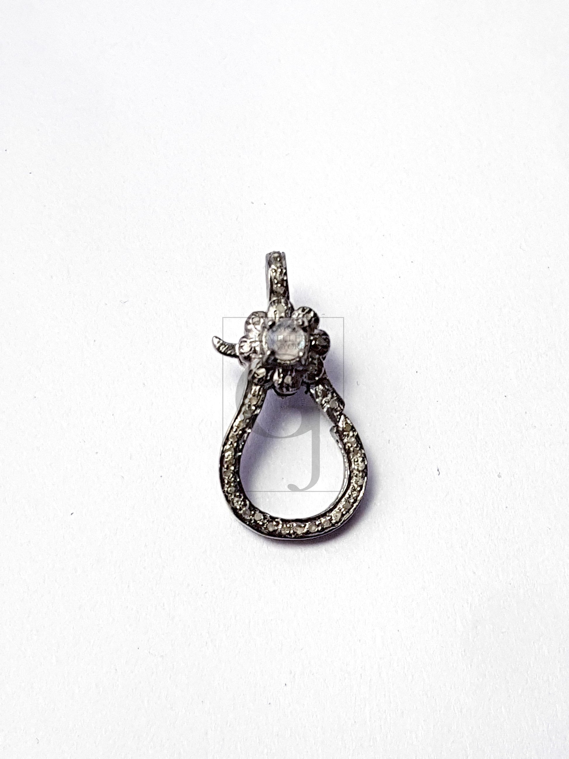 Pave Diamond Lobster Clasp, Pave Rosecut Diamond Clasp,925 Sterling Silver Handmade Pave Diamond Lock Clasp,Pave Diamond Stone Clasp