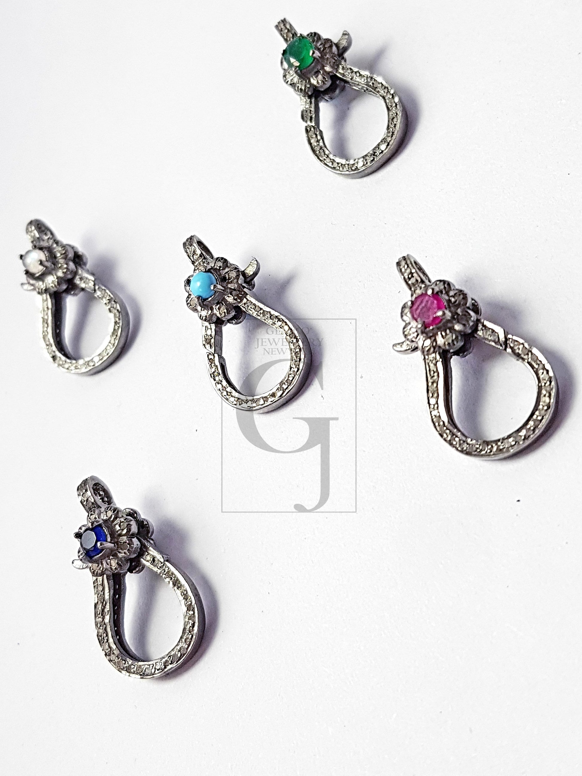 Pave Diamond Lobster Clasp, Pave Rosecut Diamond Clasp,925 Sterling Silver Handmade Pave Diamond Lock Clasp,Pave Diamond Stone Clasp