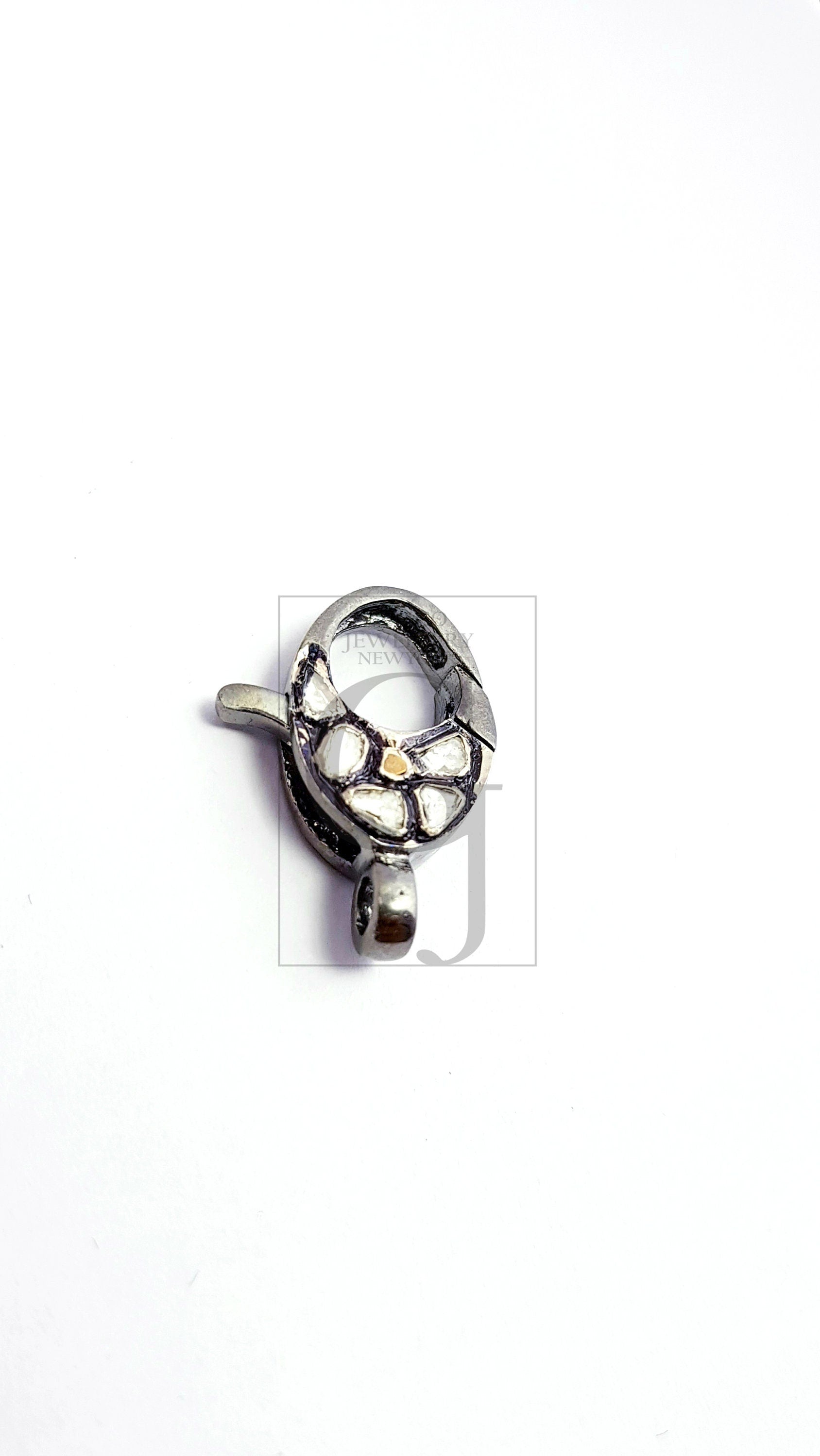 Diamond ploki Rosecut pave diamond lobster clasp, 925 sterling silver handmade finish clasp with matching jump ring,pave diamond clasp,