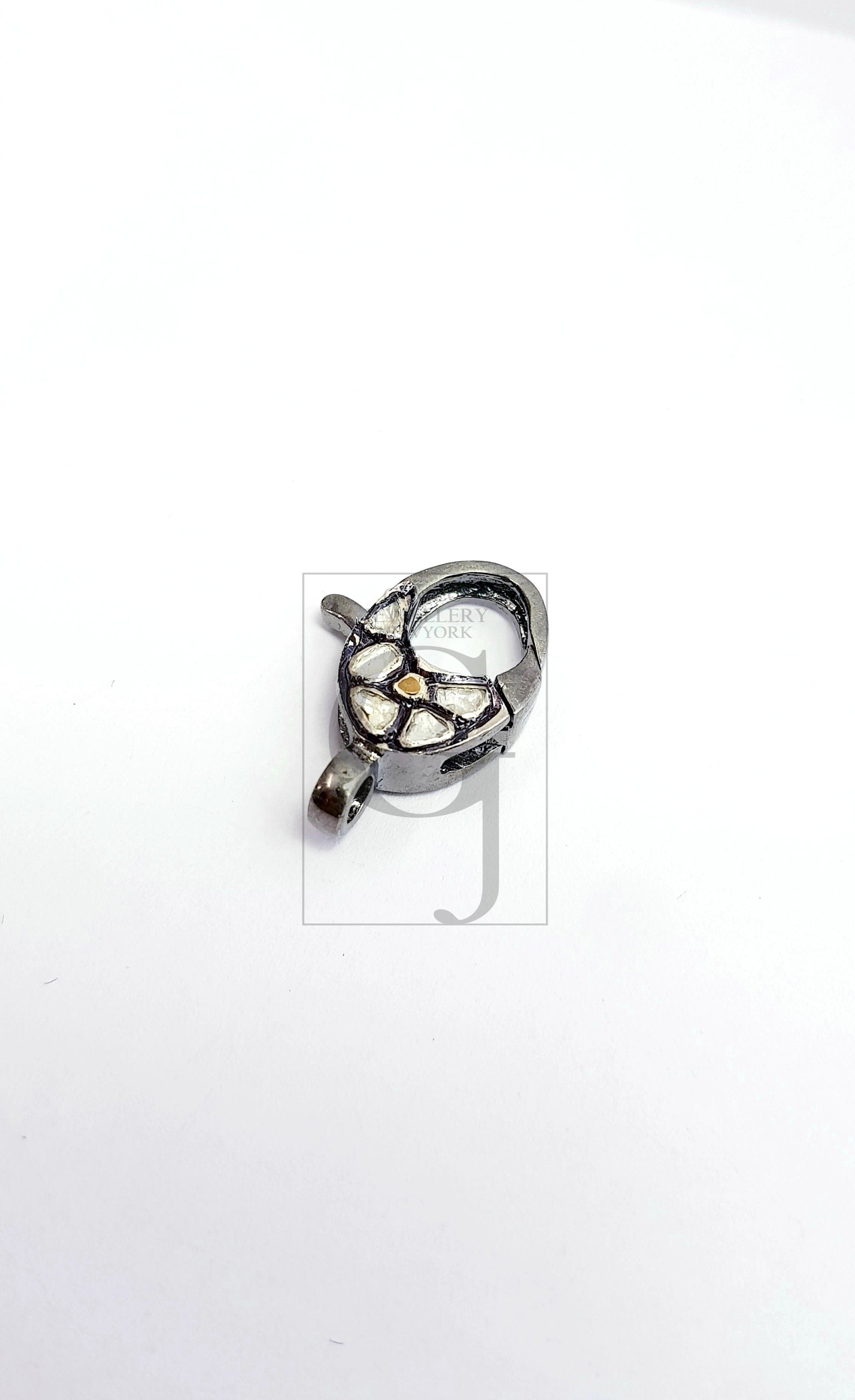 Diamond ploki Rosecut pave diamond lobster clasp, 925 sterling silver handmade finish clasp with matching jump ring,pave diamond clasp,