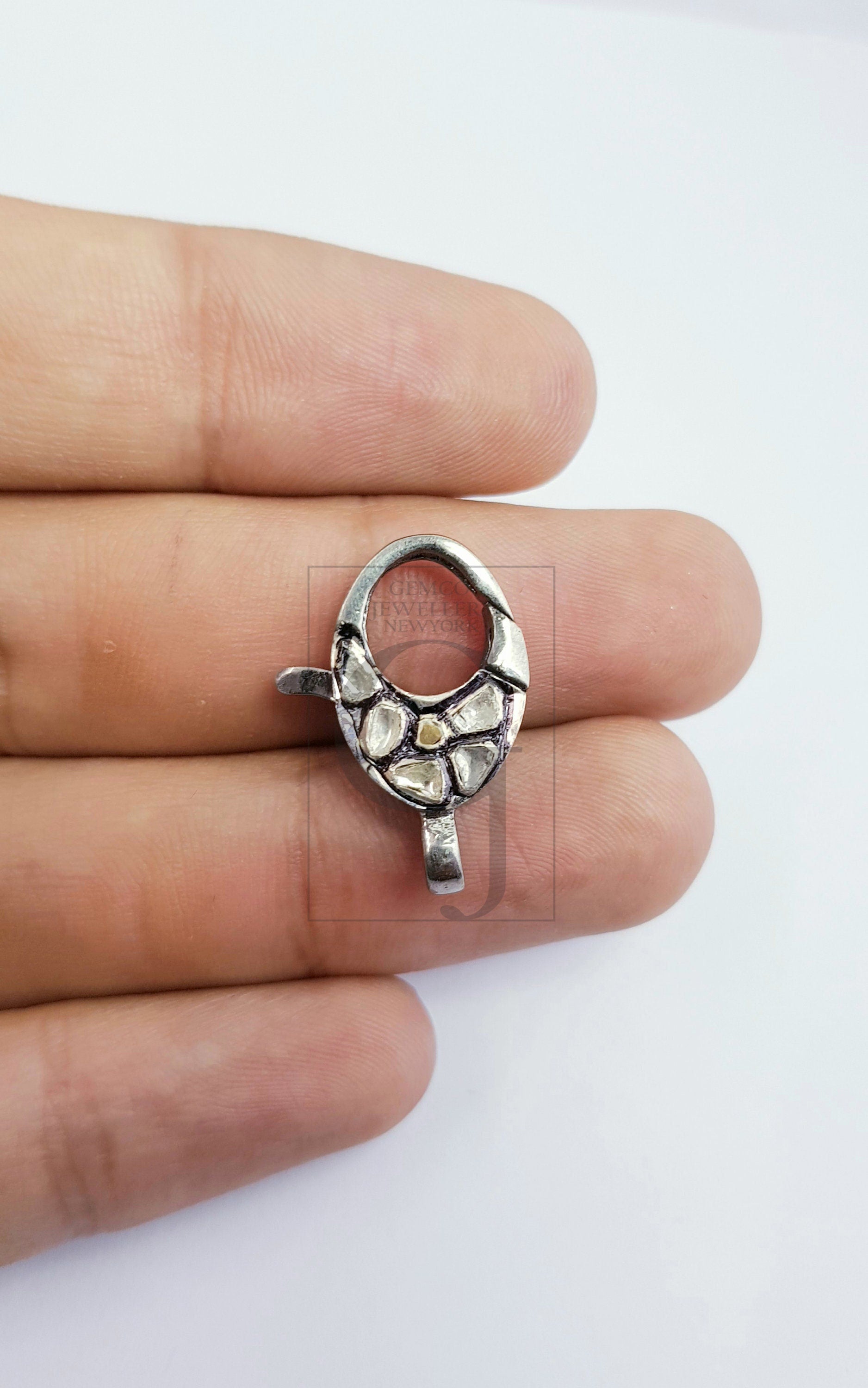 Diamond ploki Rosecut pave diamond lobster clasp, 925 sterling silver handmade finish clasp with matching jump ring,pave diamond clasp,