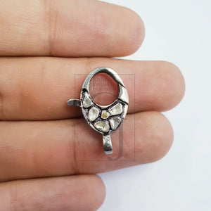 Diamond ploki Rosecut pave diamond lobster clasp, 925 sterling silver handmade finish clasp with matching jump ring,pave diamond clasp,