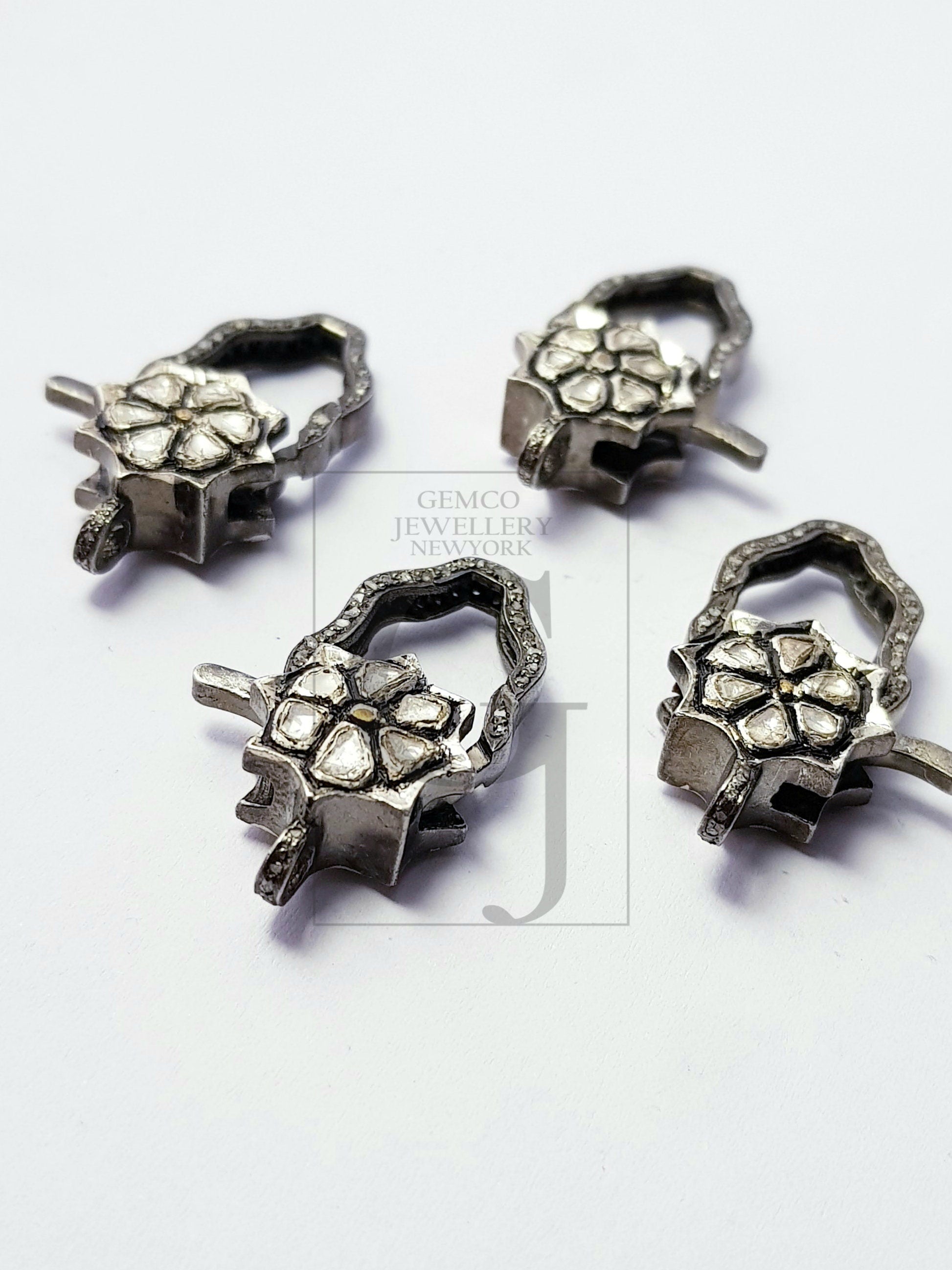 Pave diamond clasp, rosecut pave diamond lobster clasp, 925 sterling silver handmade finish diamond clasp,polki diamond clasp