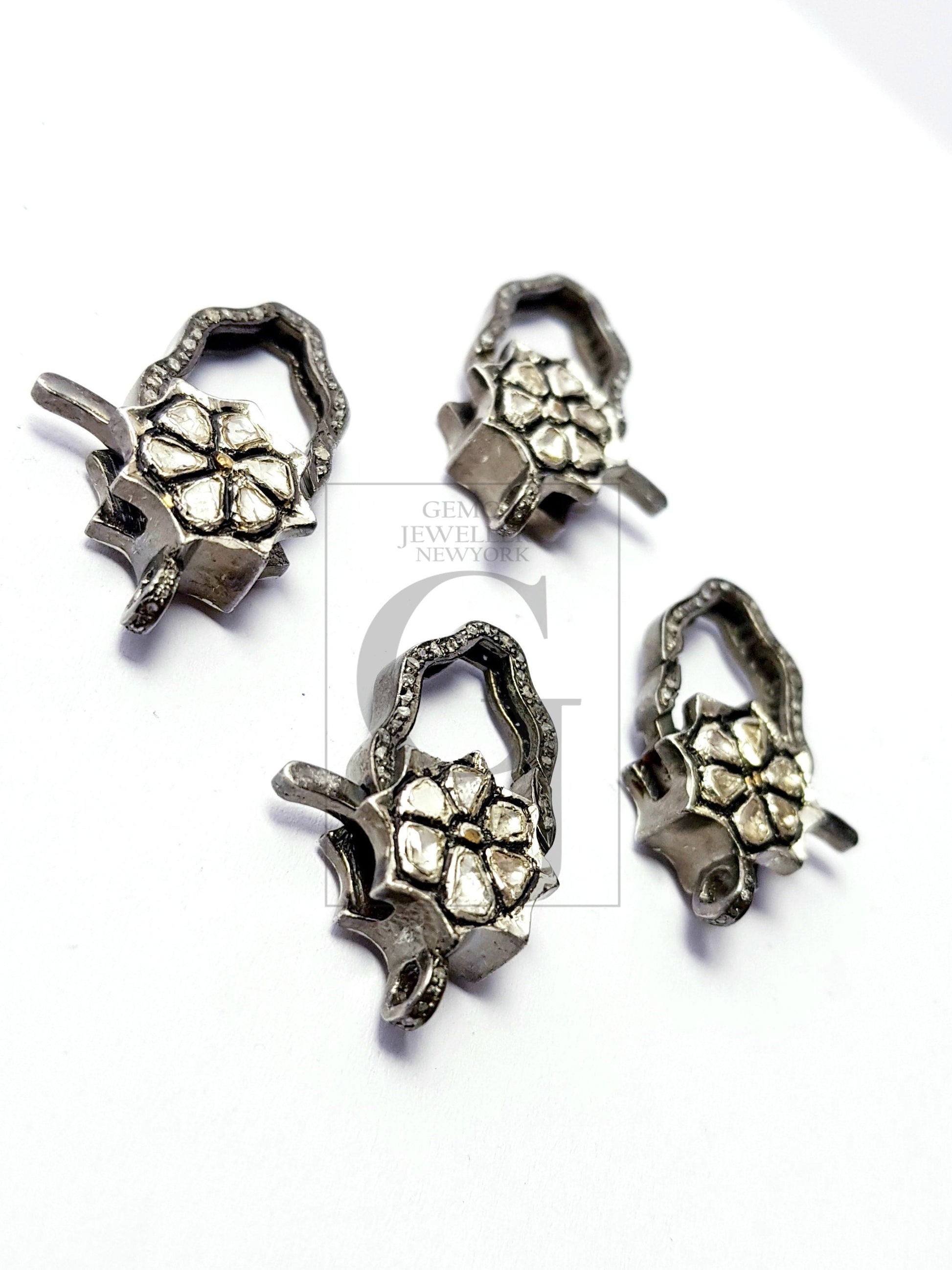 Pave diamond clasp, rosecut pave diamond lobster clasp, 925 sterling silver handmade finish diamond clasp,polki diamond clasp