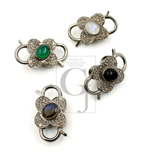 1pc Rosecut pave diamond lobster clasp, sterling silver diamond handmade clasp, color stone diamond  clasp,pave diamond clasp,diamond clasp