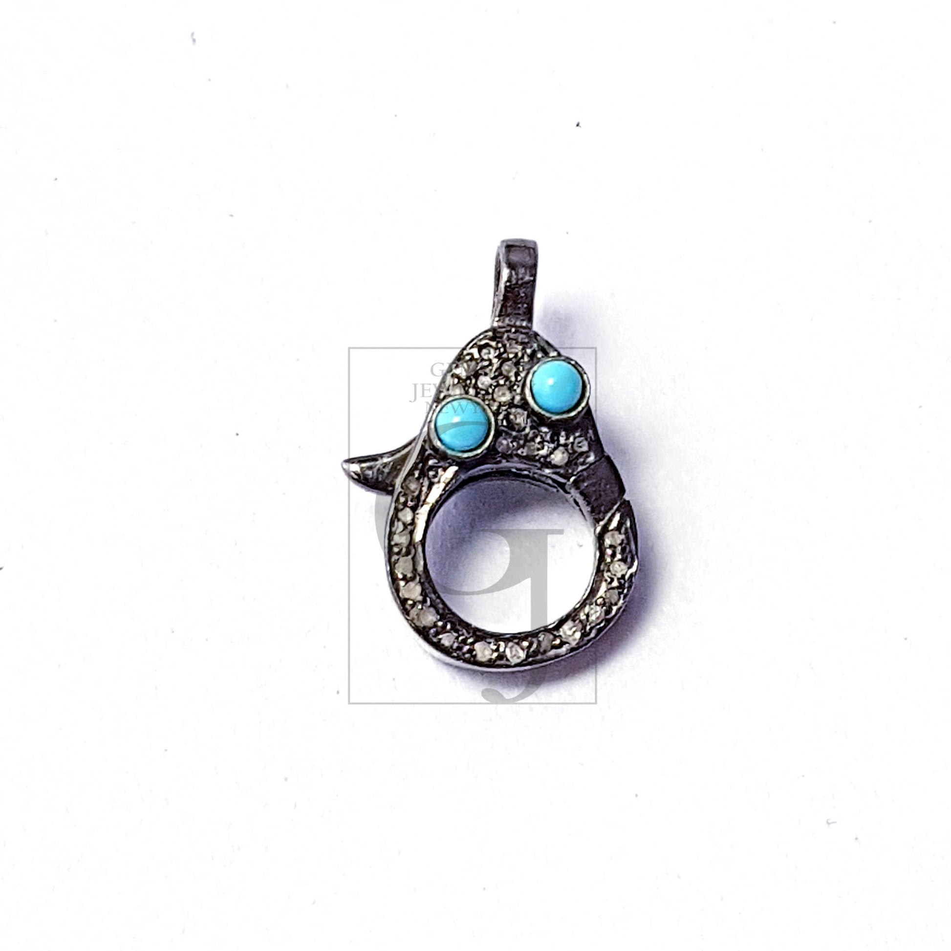 Both Sided Color Stone Design Clasp, Pave Rosecut Diamond Clasp, 925 Sterling Silver Handmade Clasp, Diamond Clasp, Pave Diamond Clasp