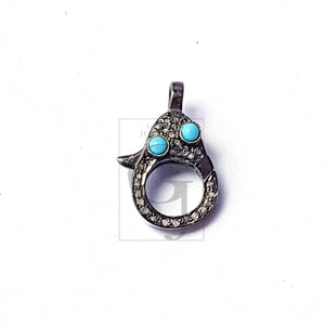 Both Sided Color Stone Design Clasp, Pave Rosecut Diamond Clasp, 925 Sterling Silver Handmade Clasp, Diamond Clasp, Pave Diamond Clasp