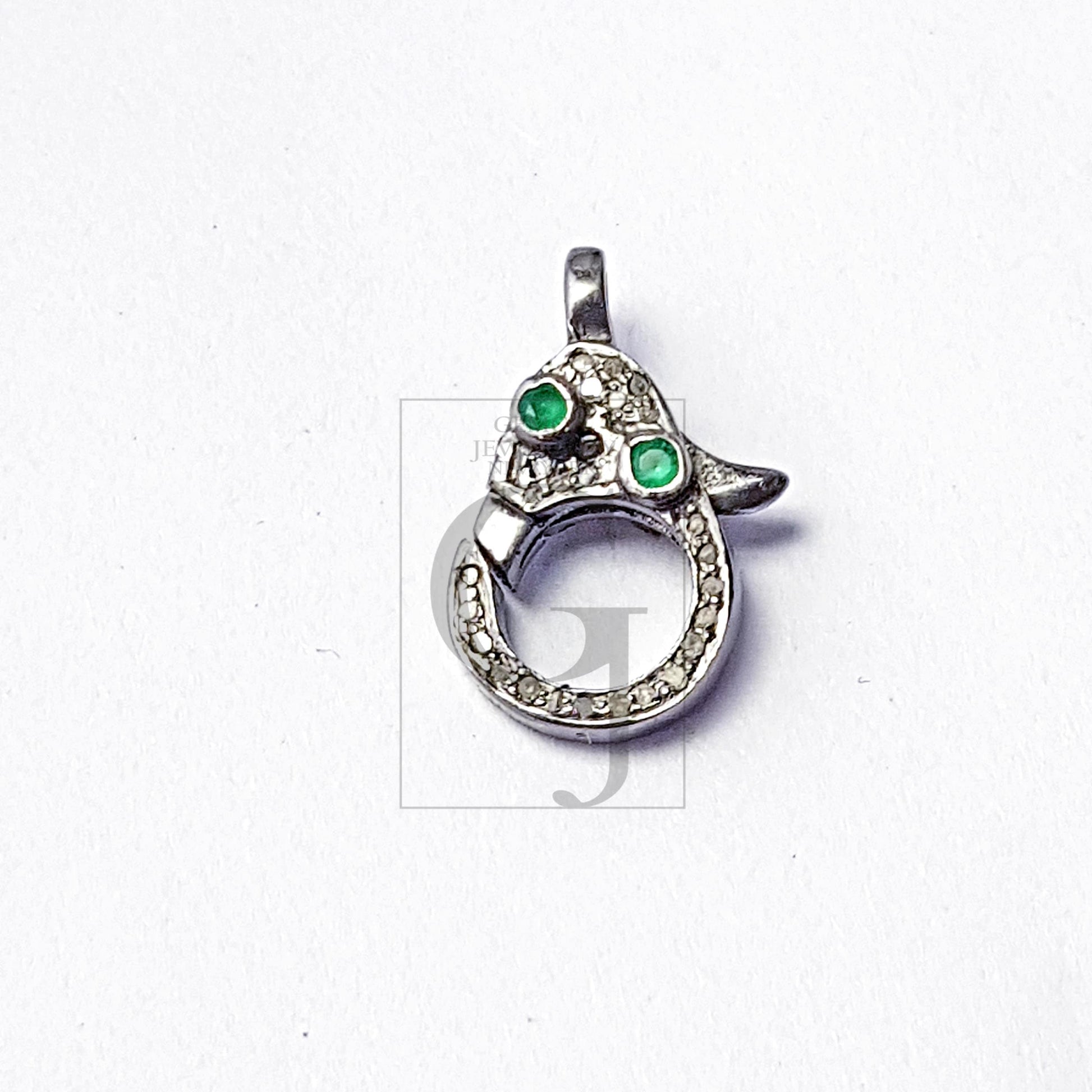 Both Sided Color Stone Design Clasp, Pave Rosecut Diamond Clasp, 925 Sterling Silver Handmade Clasp, Diamond Clasp, Pave Diamond Clasp