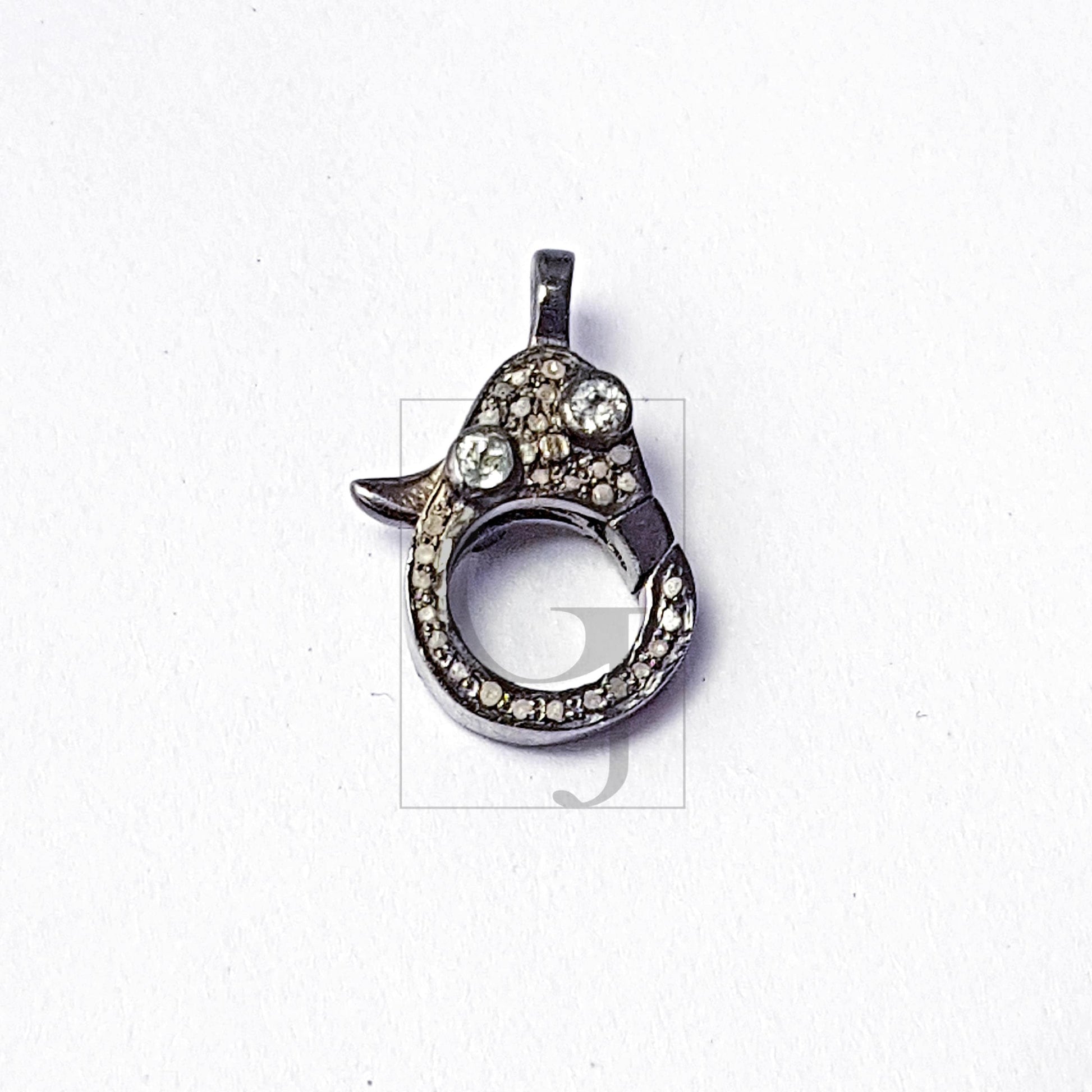 Both Sided Color Stone Design Clasp, Pave Rosecut Diamond Clasp, 925 Sterling Silver Handmade Clasp, Diamond Clasp, Pave Diamond Clasp