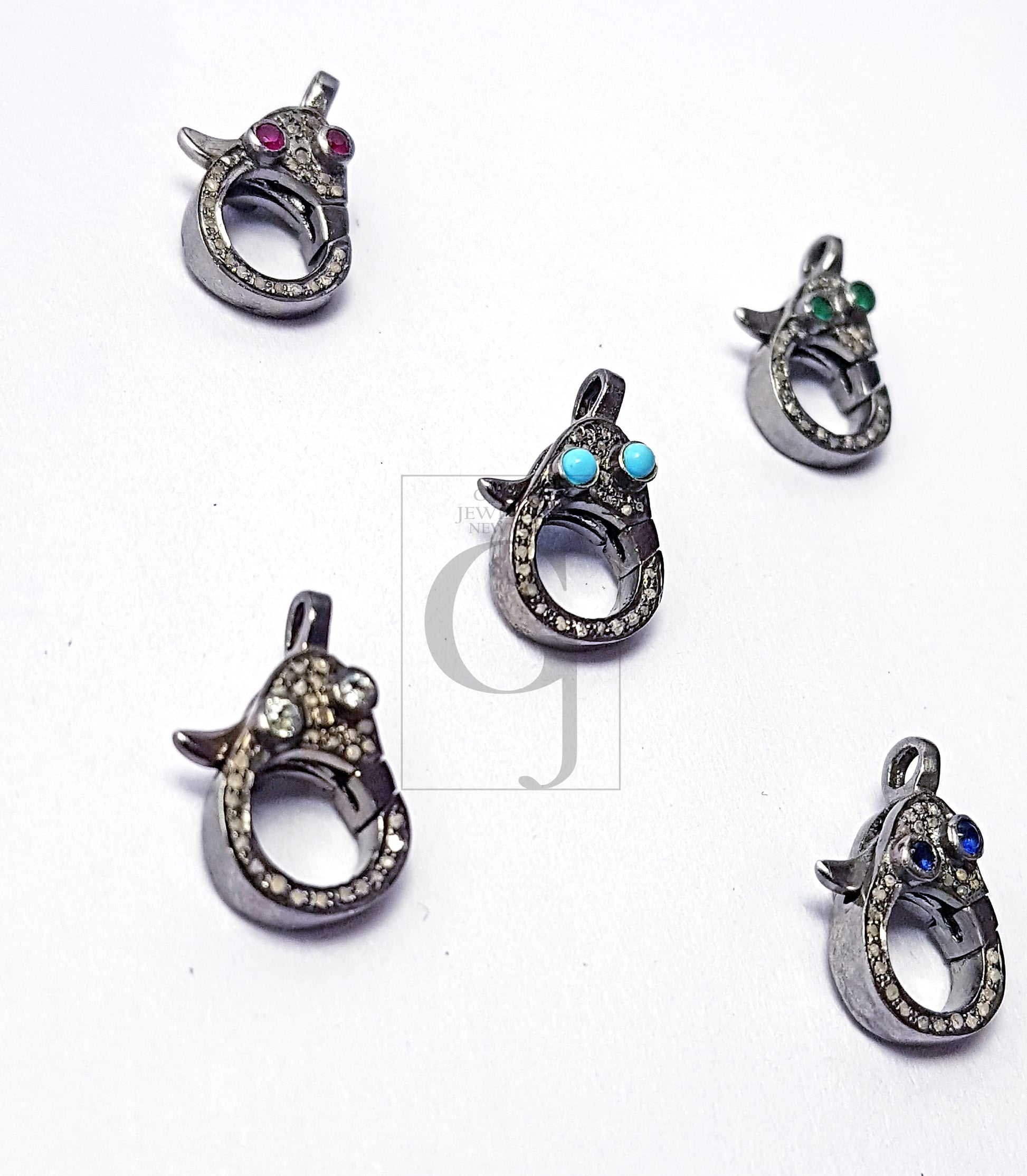 Both Sided Color Stone Design Clasp, Pave Rosecut Diamond Clasp, 925 Sterling Silver Handmade Clasp, Diamond Clasp, Pave Diamond Clasp
