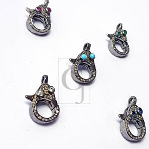 Both Sided Color Stone Design Clasp, Pave Rosecut Diamond Clasp, 925 Sterling Silver Handmade Clasp, Diamond Clasp, Pave Diamond Clasp