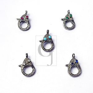 Both Sided Color Stone Design Clasp, Pave Rosecut Diamond Clasp, 925 Sterling Silver Handmade Clasp, Diamond Clasp, Pave Diamond Clasp