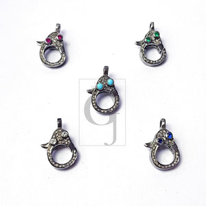 Both Sided Color Stone Design Clasp, Pave Rosecut Diamond Clasp, 925 Sterling Silver Handmade Clasp, Diamond Clasp, Pave Diamond Clasp