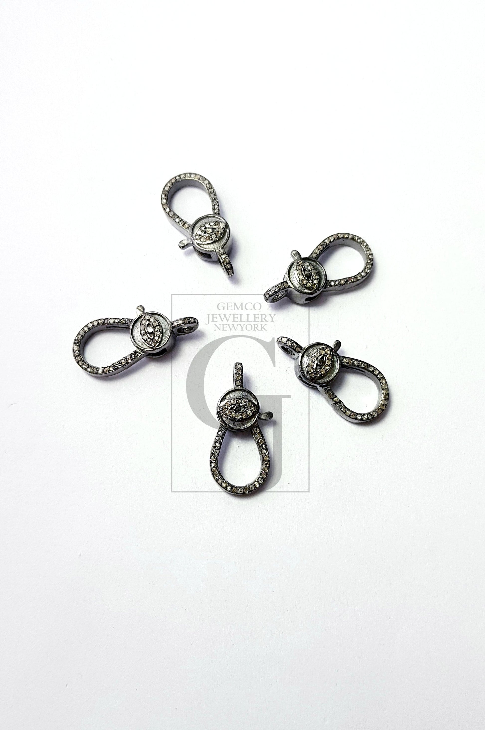 Eye clasp Rosecut pave diamond lobster clasp, 925 sterling silver diamond handmade finish clasp with matching diamond jump ring jewelry