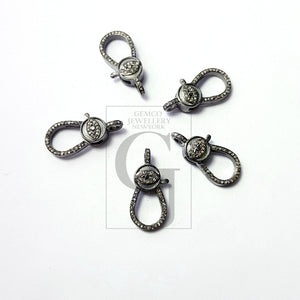 Eye clasp Rosecut pave diamond lobster clasp, 925 sterling silver diamond handmade finish clasp with matching diamond jump ring jewelry