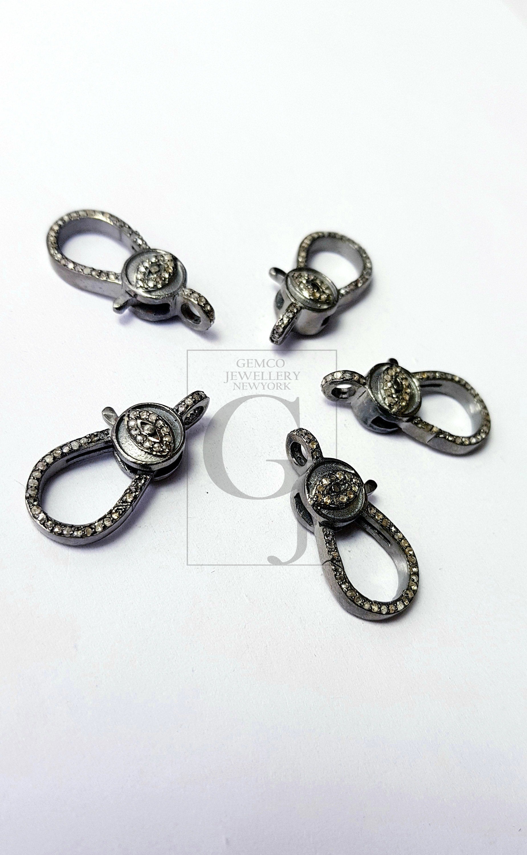 Eye clasp Rosecut pave diamond lobster clasp, 925 sterling silver diamond handmade finish clasp with matching diamond jump ring jewelry