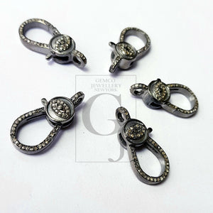 Eye clasp Rosecut pave diamond lobster clasp, 925 sterling silver diamond handmade finish clasp with matching diamond jump ring jewelry