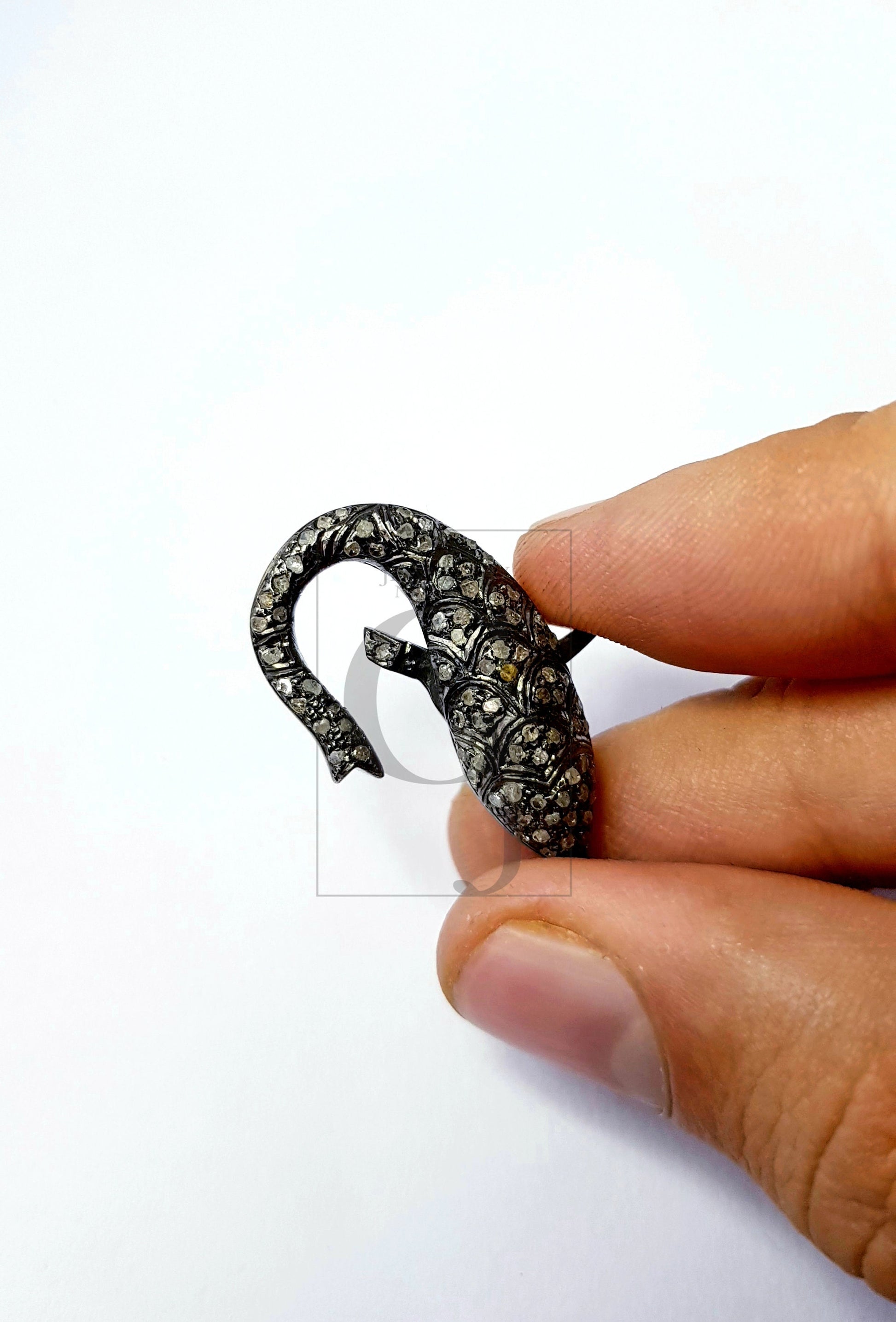 Beautiful Fish Shaped Designer Rosecut Pave Diamond Lobster Design Clasps 925 Sterling Silver Handmade Finish One Of A Kind Design Clasps